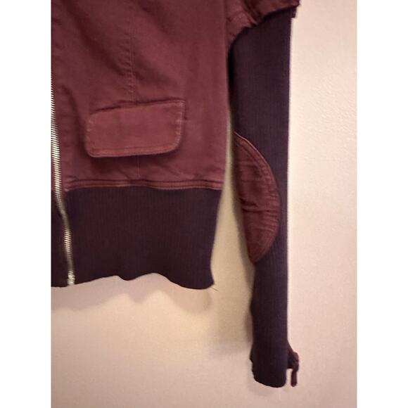 Moschino Jeans Maroon Denim Women's Ribbed Zip Up Embroidered Bomber Jacket 8 - Picture 5 of 15